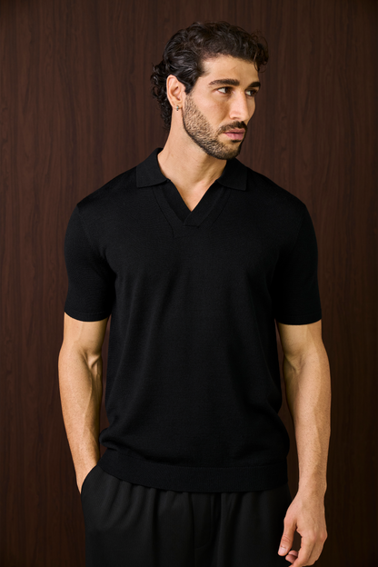 Soleil Knitted Short Sleeve Polo – Black