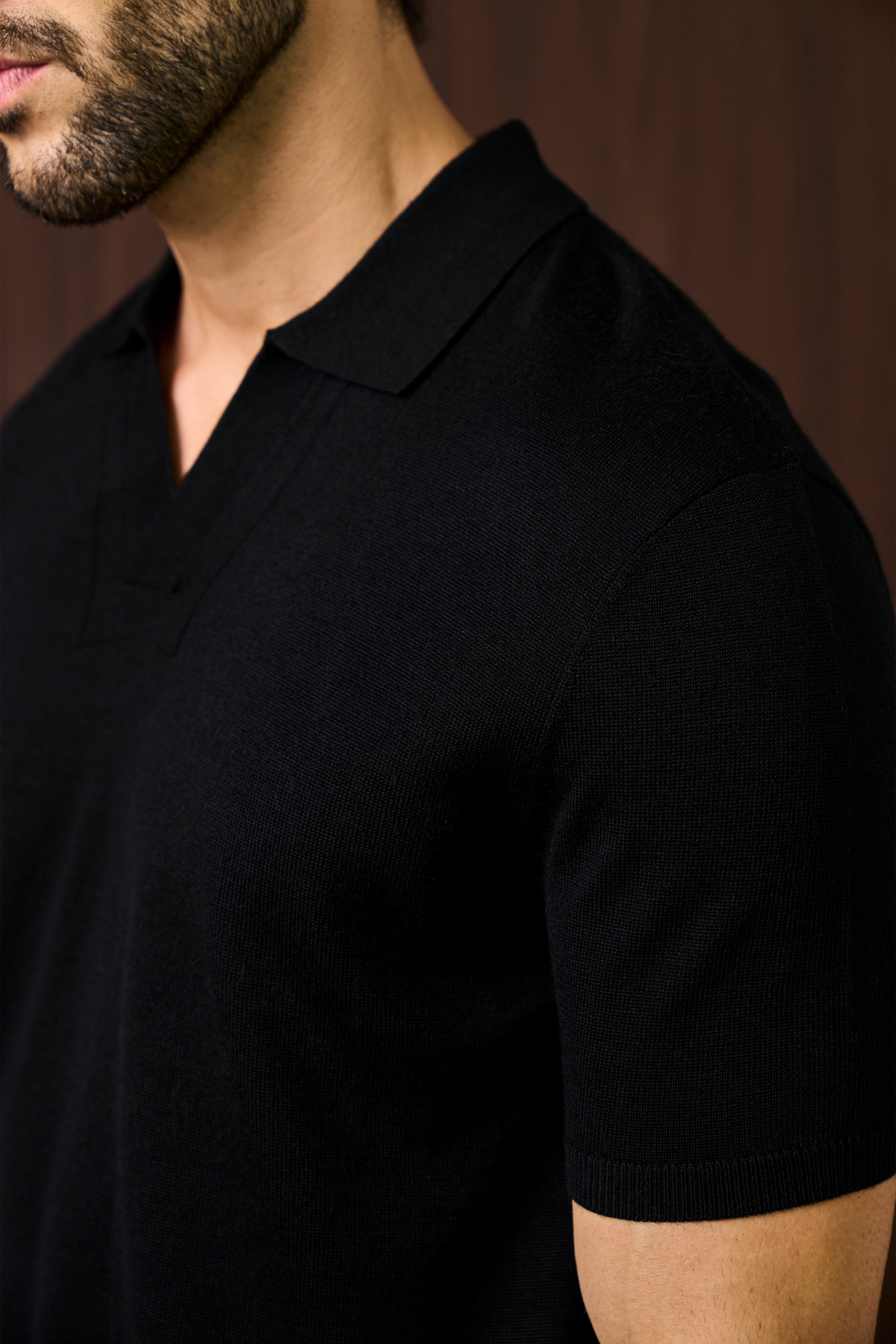 Soleil Knitted Short Sleeve Polo – Black