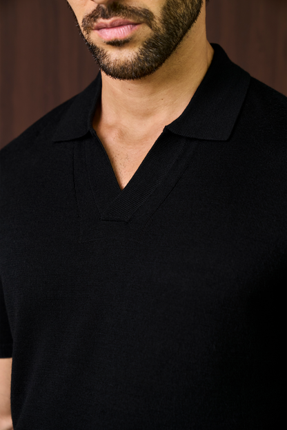 Soleil Knitted Short Sleeve Polo – Black