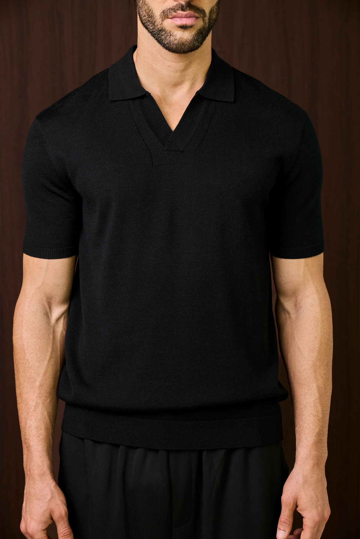 Soleil Knitted Short Sleeve Polo – Black