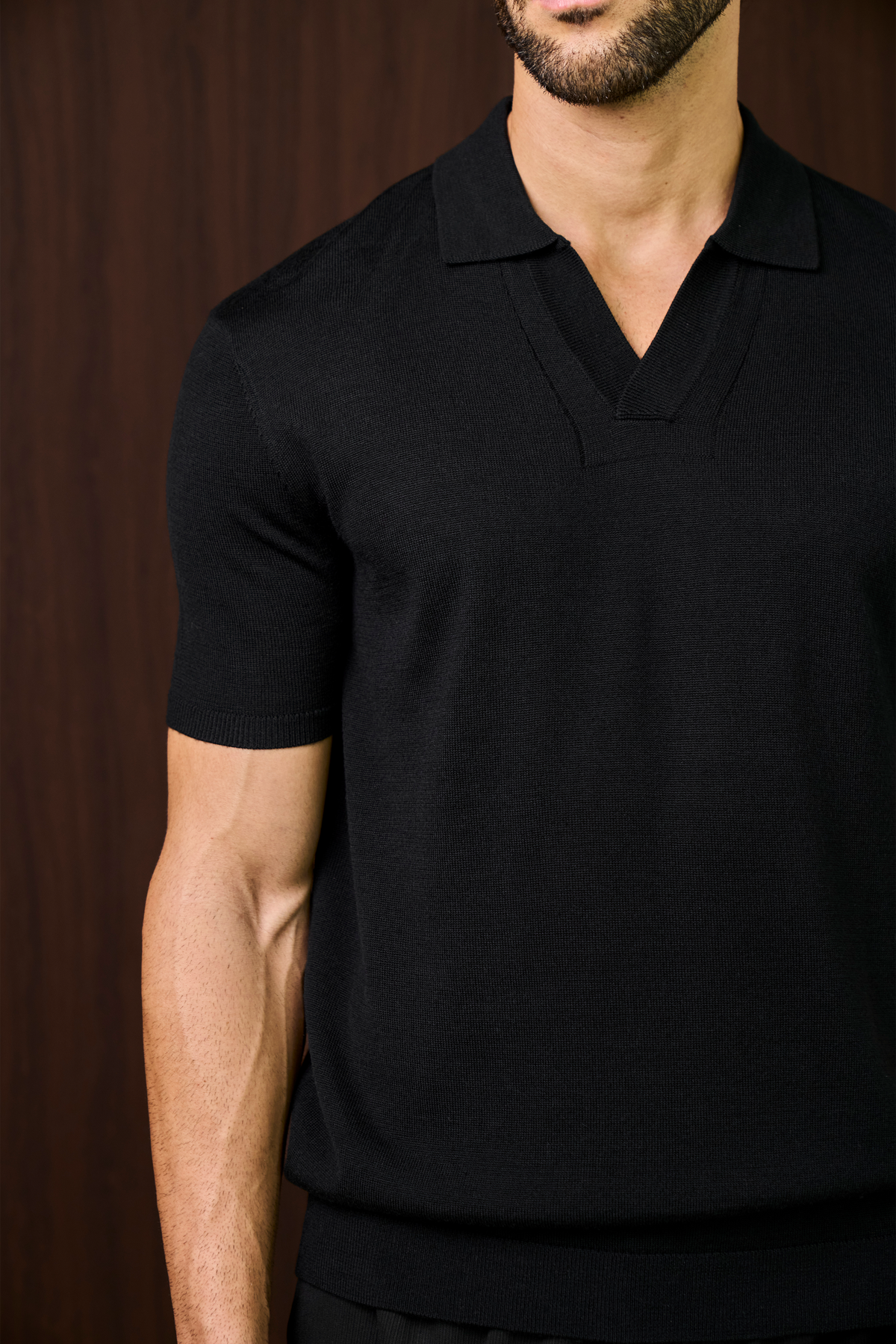 Soleil Knitted Short Sleeve Polo – Black