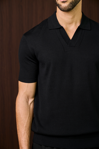 Soleil Knitted Short Sleeve Polo – Black