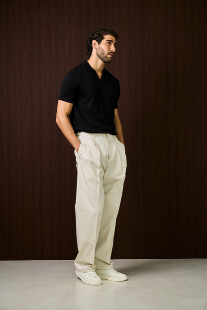 Soleil Knitted Short Sleeve Polo – Black