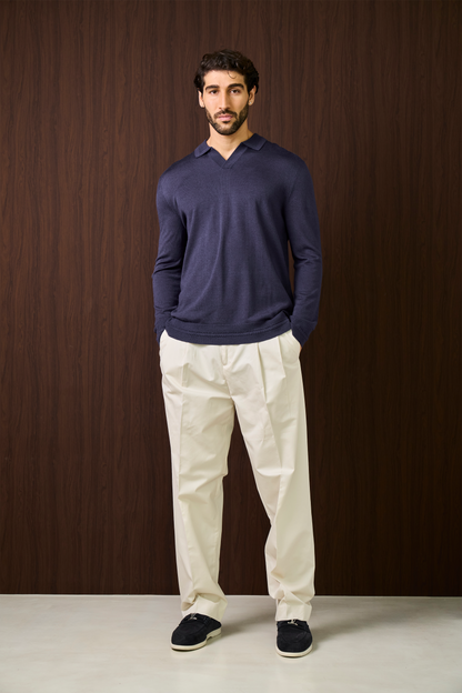 Rivoli Knitted Longsleeve Polo – Navy