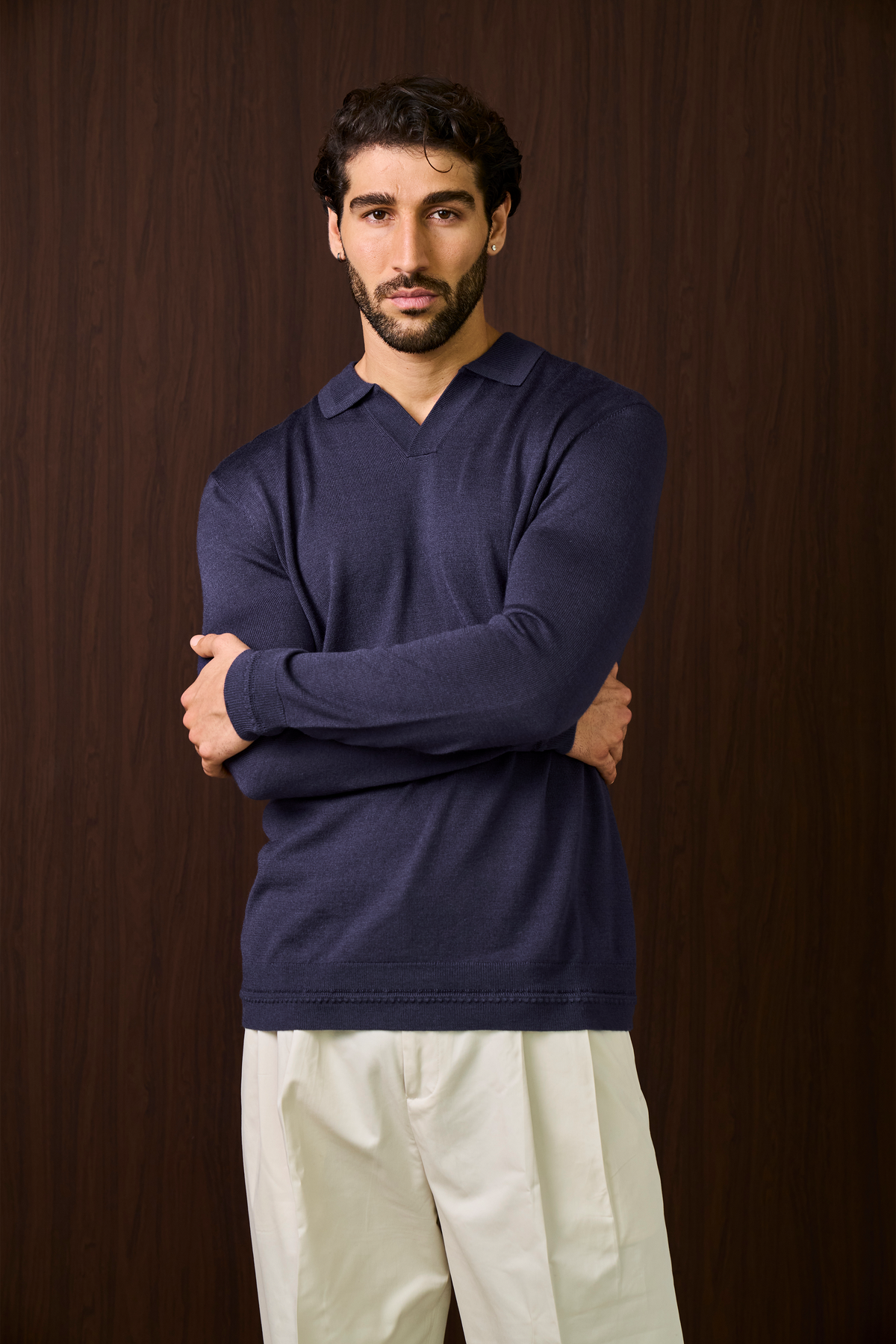 Rivoli Knitted Longsleeve Polo – Navy