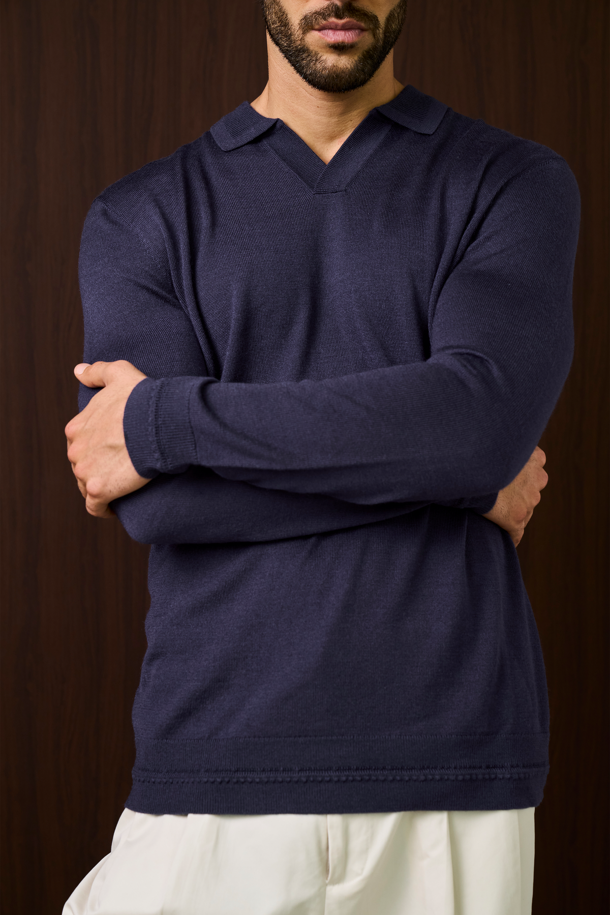 Rivoli Knitted Longsleeve Polo – Navy