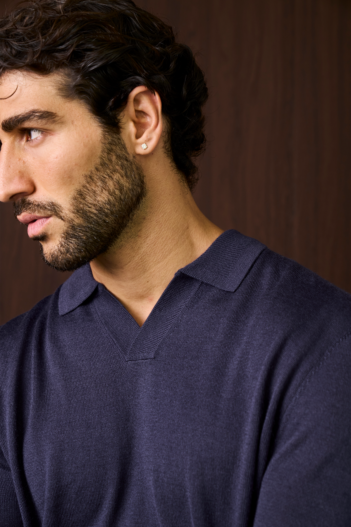 Rivoli Knitted Longsleeve Polo – Navy