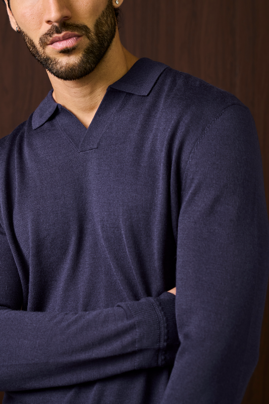 Rivoli Knitted Longsleeve Polo – Navy