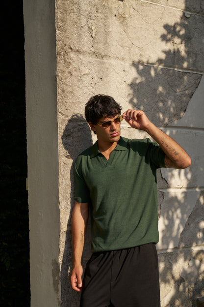 Soleil Knitted Short Sleeve Polo – Dark Green