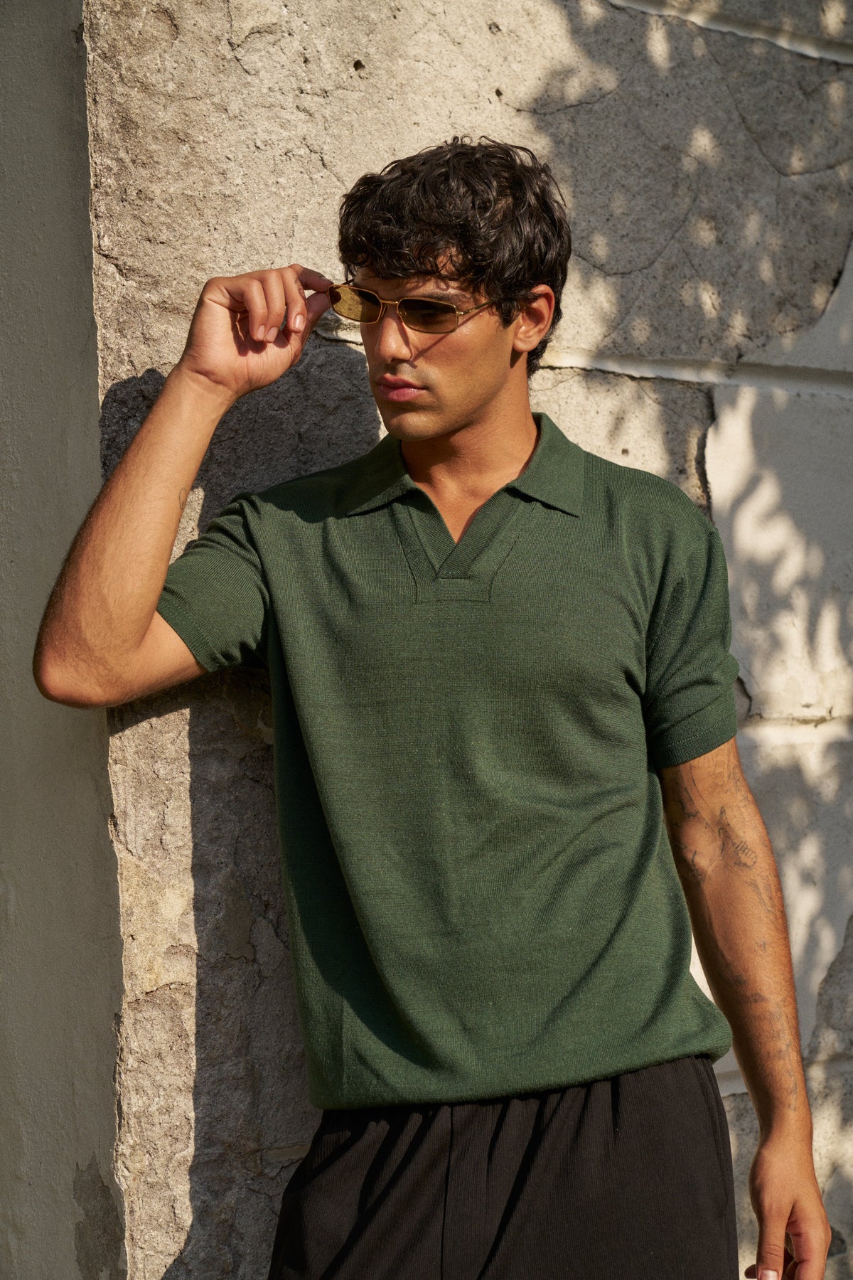 Soleil Knitted Short Sleeve Polo – Dark Green
