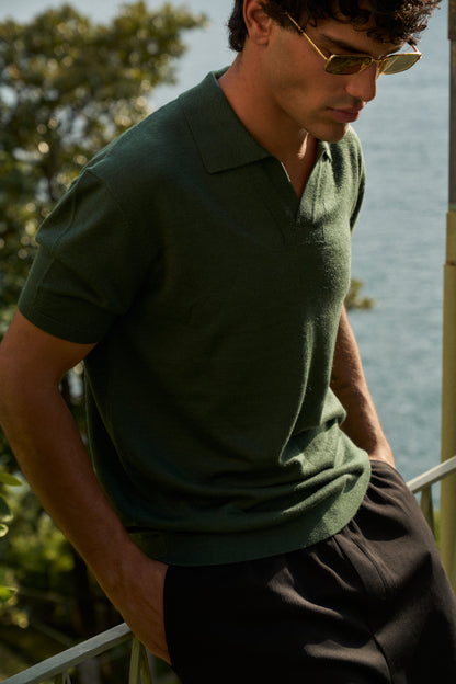 Soleil Knitted Short Sleeve Polo – Dark Green