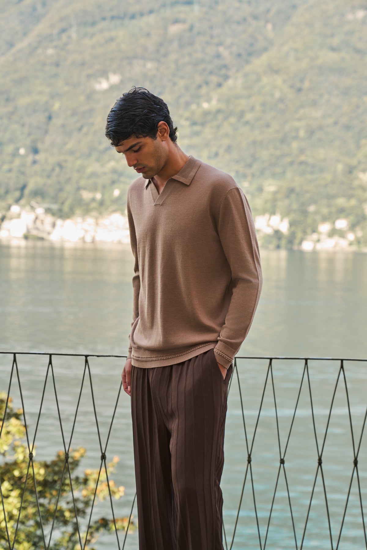 Rivoli Knitted Longsleeve Polo – Taupe