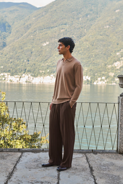 Rivoli Knitted Longsleeve Polo – Taupe