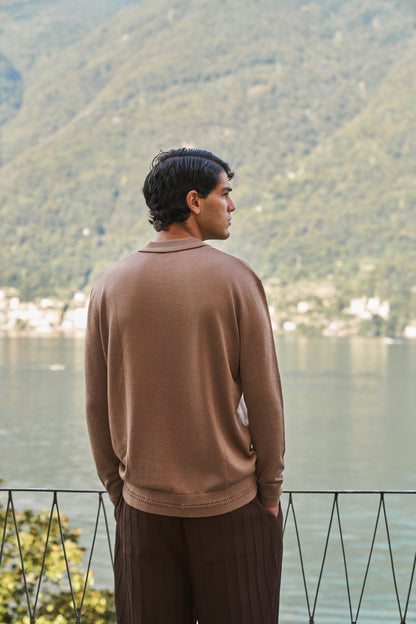 Rivoli Knitted Longsleeve Polo – Taupe