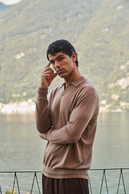 Rivoli Knitted Longsleeve Polo – Taupe