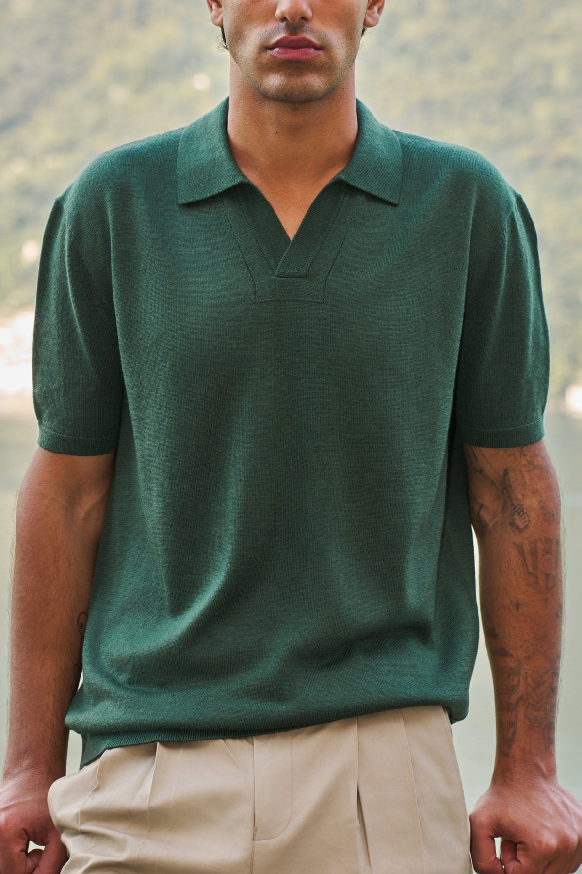 Soleil Knitted Short Sleeve Polo – Dark Green