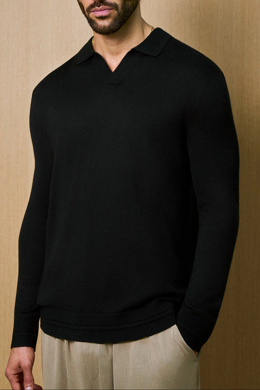 Rivoli Knitted Longsleeve Polo – Black