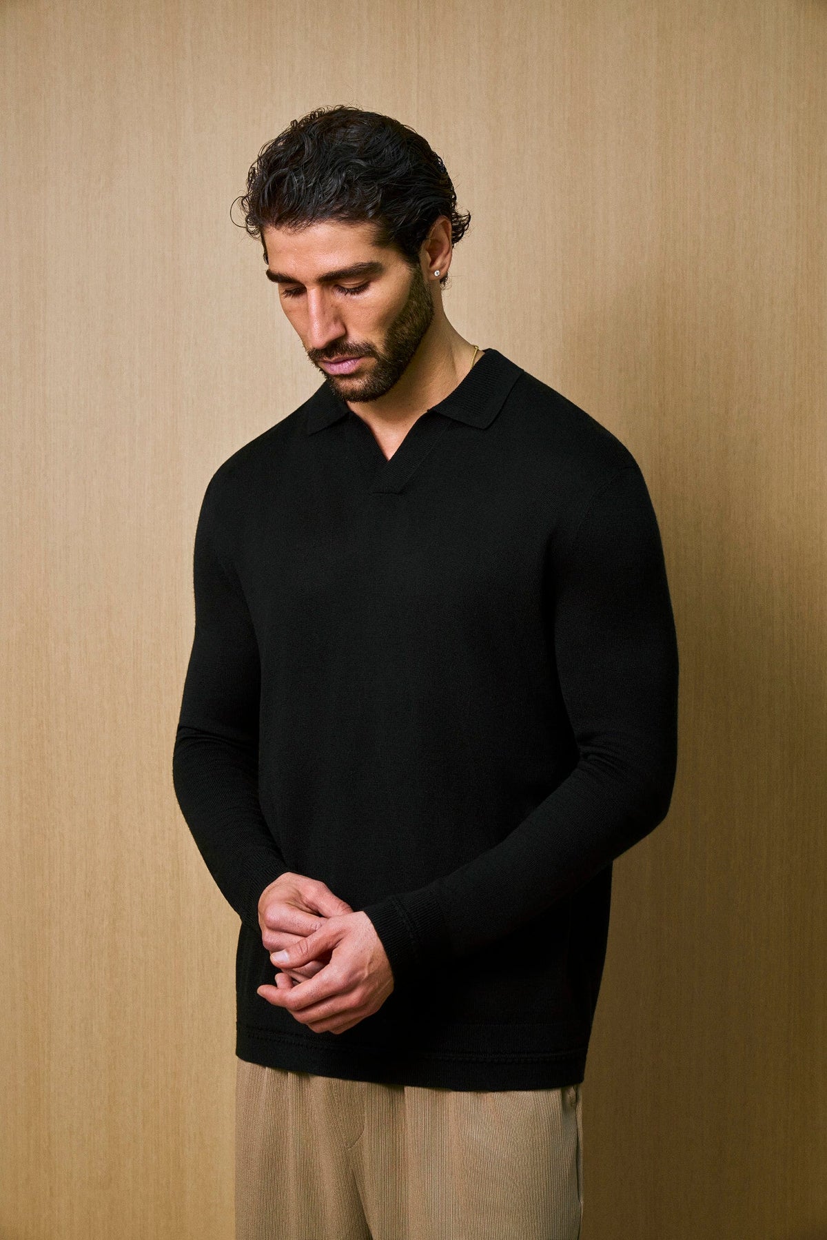 Rivoli Knitted Longsleeve Polo – Black
