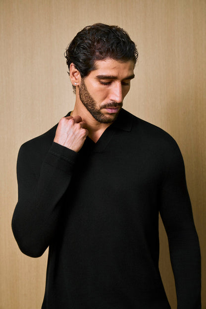 Rivoli Knitted Longsleeve Polo – Black