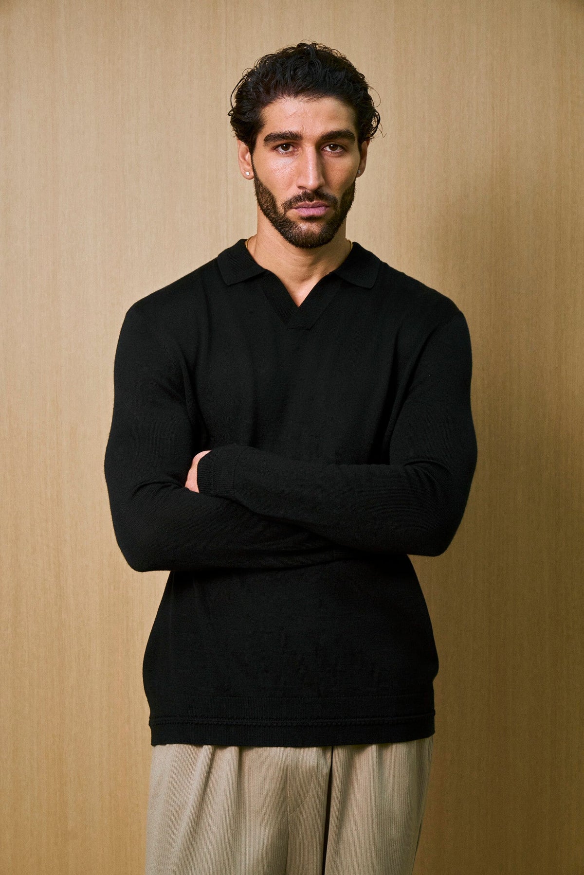 Rivoli Knitted Longsleeve Polo – Black
