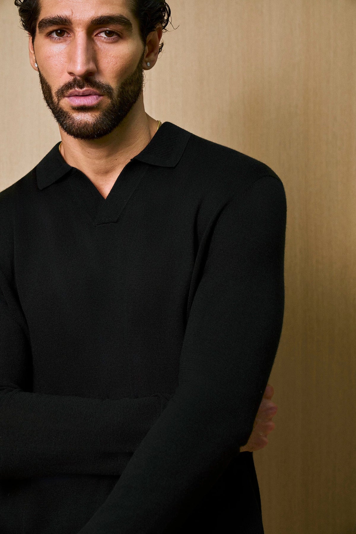 Rivoli Knitted Longsleeve Polo – Black