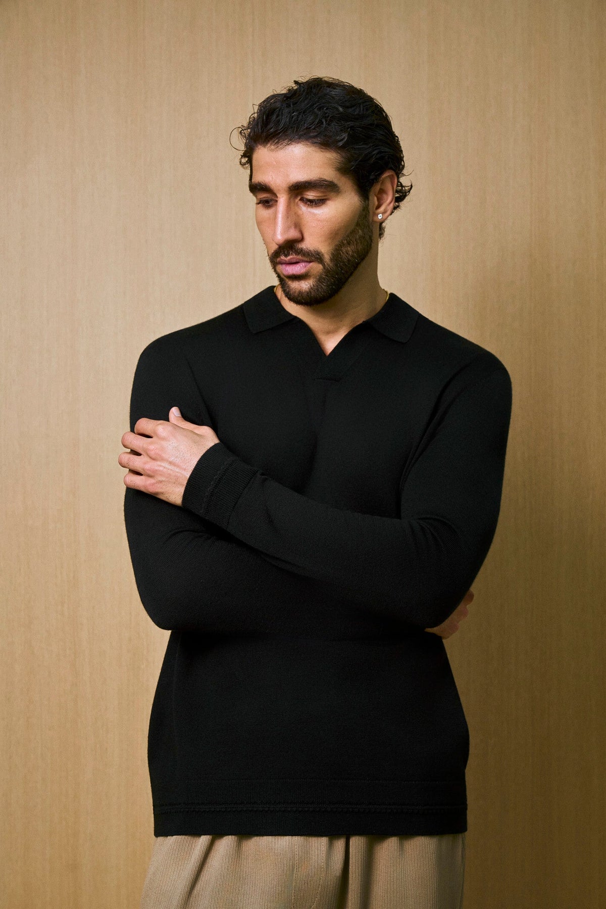 Rivoli Knitted Longsleeve Polo – Black