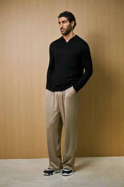 Rivoli Knitted Longsleeve Polo – Black