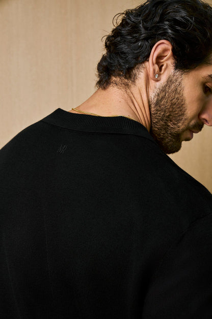 Rivoli Knitted Longsleeve Polo – Black