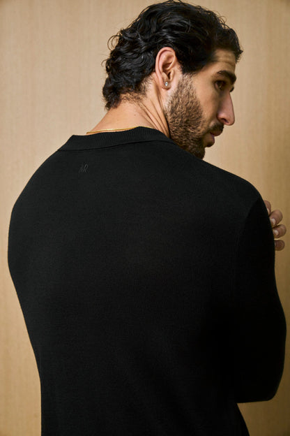 Rivoli Knitted Longsleeve Polo – Black