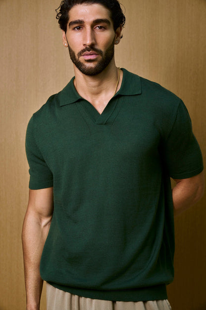 Soleil Knitted Short Sleeve Polo – Dark Green