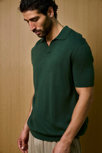 Soleil Knitted Short Sleeve Polo – Dark Green