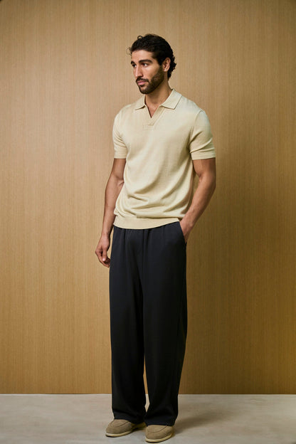 Soleil Knitted Short Sleeve Polo – Oat