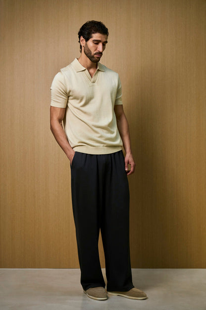 Soleil Knitted Short Sleeve Polo – Oat