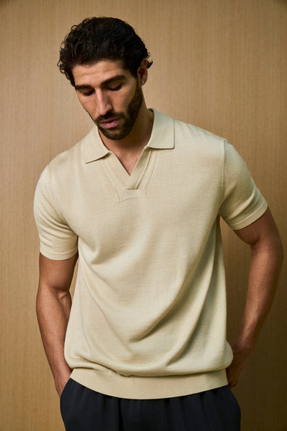 Soleil Knitted Short Sleeve Polo – Oat