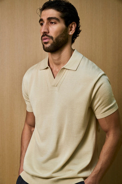 Soleil Knitted Short Sleeve Polo – Oat