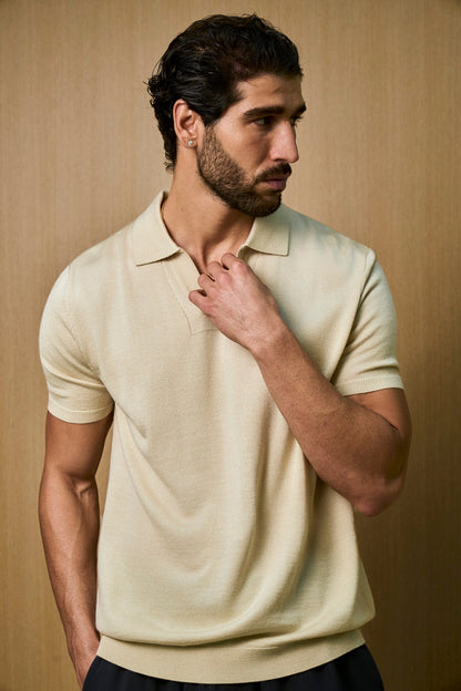 Soleil Knitted Short Sleeve Polo – Oat