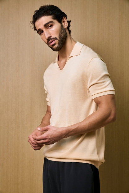 Creme Knitted Short Sleeve Polo – Butter
