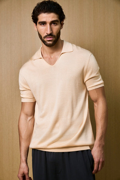 Creme Knitted Short Sleeve Polo – Butter