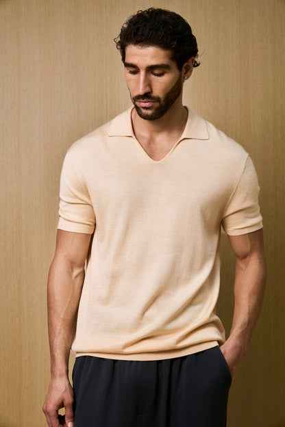 Creme Knitted Short Sleeve Polo – Butter