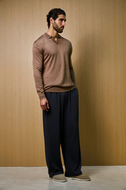Rivoli Knitted Longsleeve Polo – Taupe