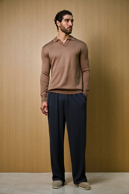 Rivoli Knitted Longsleeve Polo – Taupe