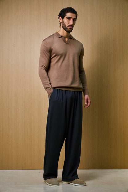 Rivoli Knitted Longsleeve Polo – Taupe