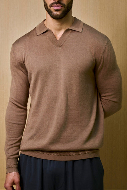Rivoli Knitted Longsleeve Polo – Taupe