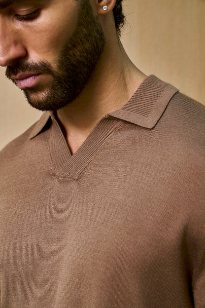 Rivoli Knitted Longsleeve Polo – Taupe