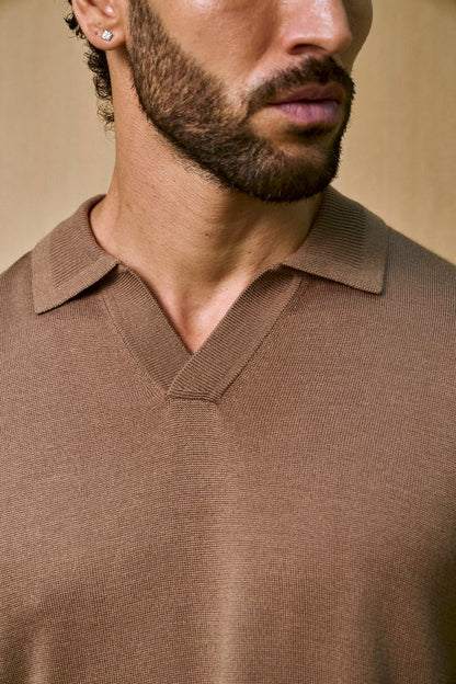 Rivoli Knitted Longsleeve Polo – Taupe