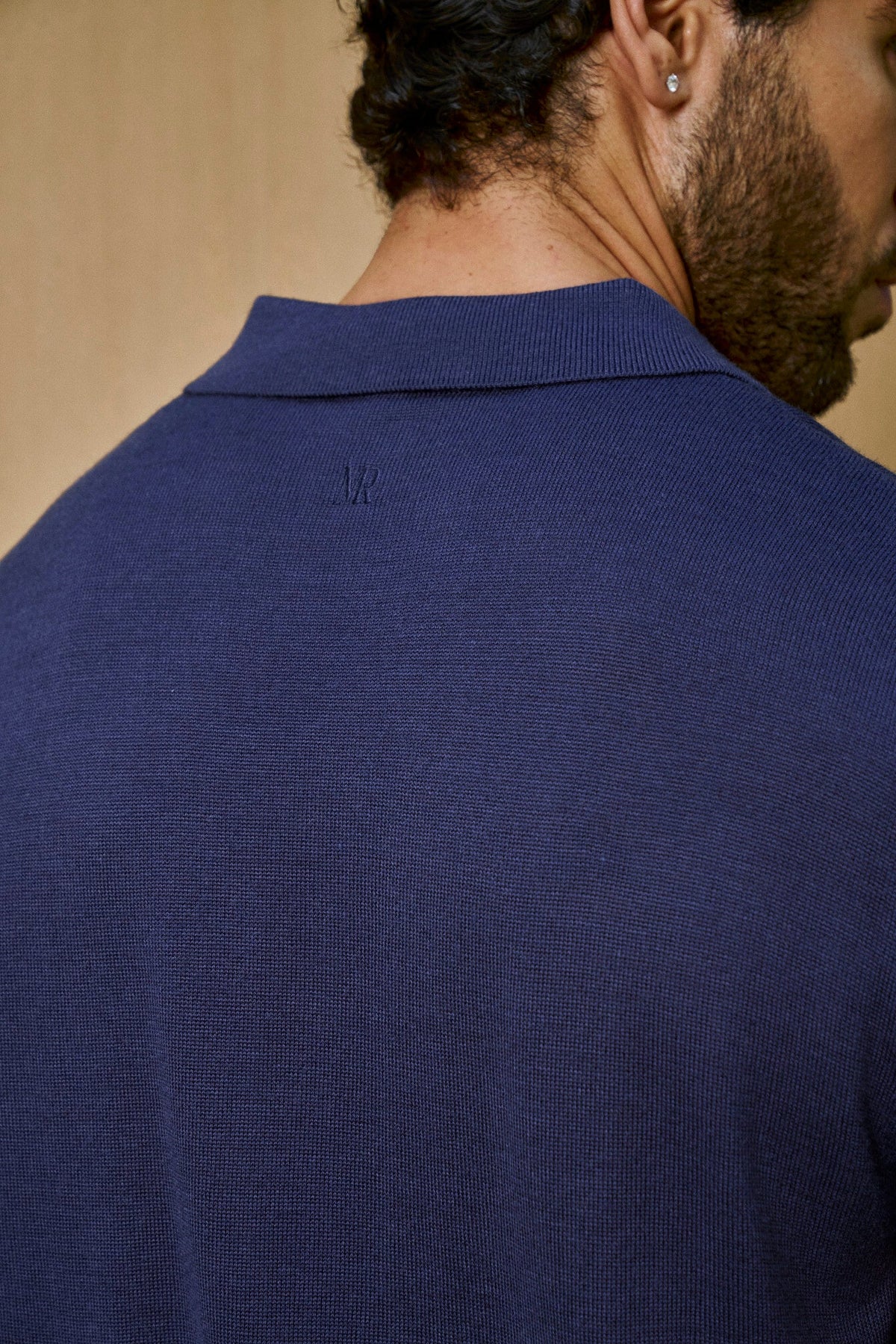Creme Knitted Short Sleeve Polo – Navy