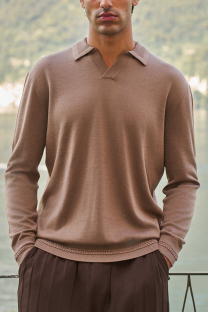 Rivoli Knitted Longsleeve Polo – Taupe