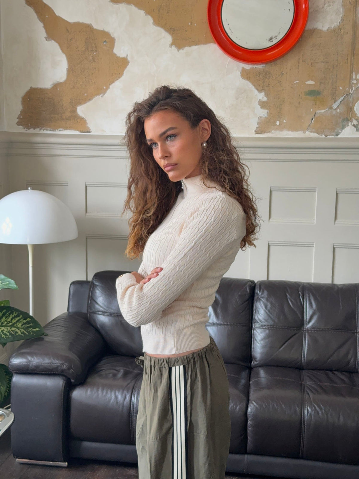 Carly cable knit with zipper – Off white