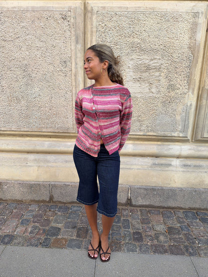 Bernie knit with buttons and stripes - Pink