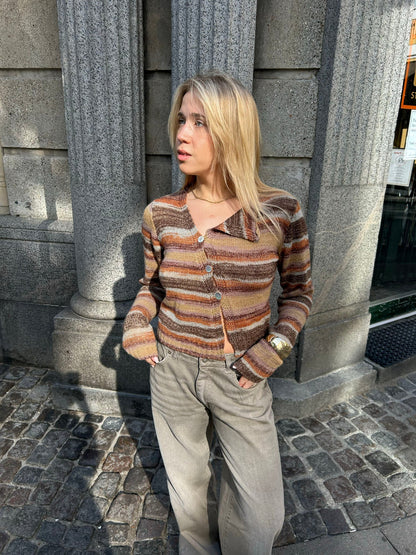 Bernie knit with buttons and stripes - Brown